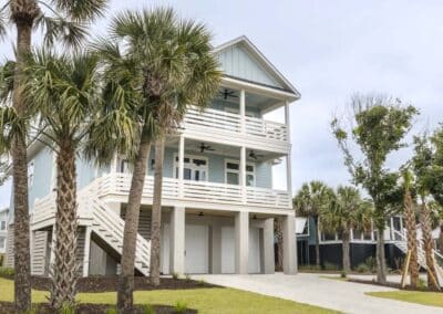 Front exterior of the elevated Charlotte floor plan on Folly Beach