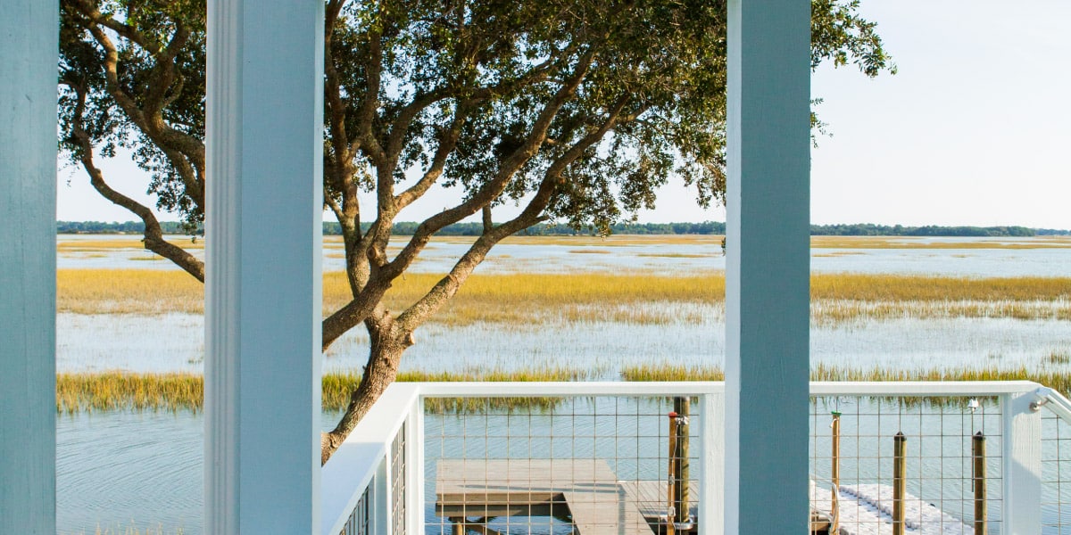 Porch overlooking coastal Lowcountry waterfront and marsh